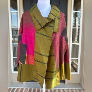 Farley Farley Silk Boutique Open Front Jacket Colorblock Art to Wear Lagenlook